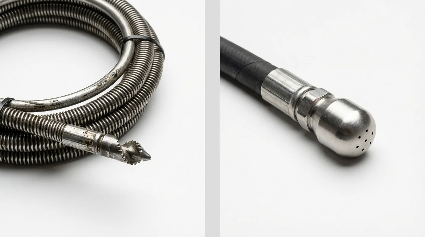 Drain snake cable and hydro jetting nozzle used for drain cleaning in Scott, LA