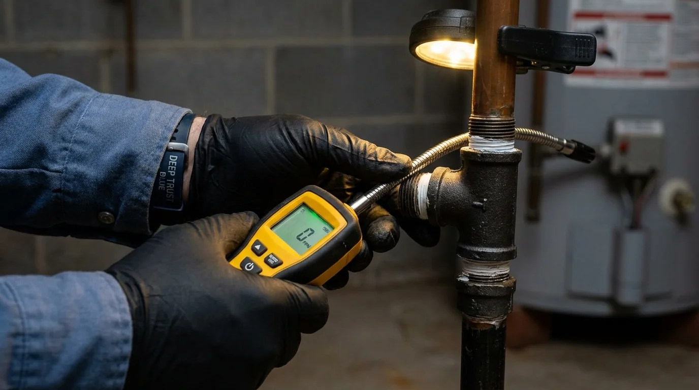 Gas leak detection with electronic sniffer by Johns Plumbing LLC in Scott