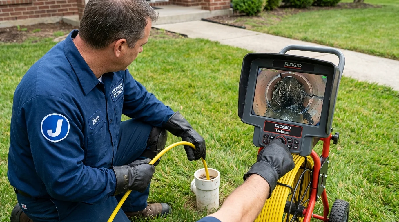 Sewer camera inspection being performed by Johns Plumbing LLC in Scott