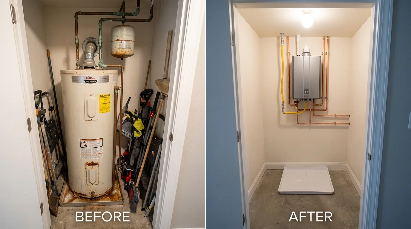 Tank water heater versus wall-mounted tankless unit comparison for Scott, LA homeowners