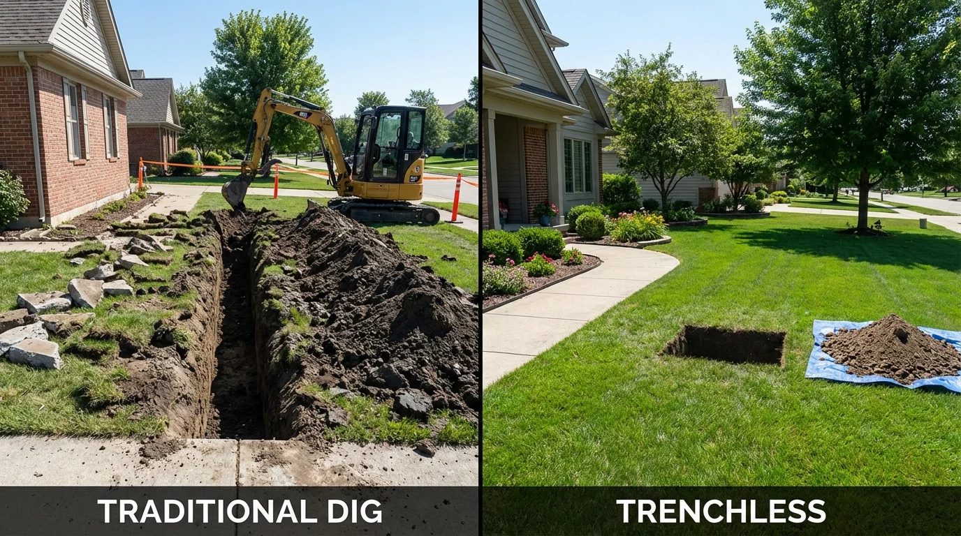 Trenchless sewer repair with minimal yard damage versus traditional excavation in Scott, LA